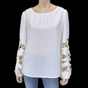 Joie Top Womens Large Ivory Long Sleeve Cutout Sleeve Blouse NWT
